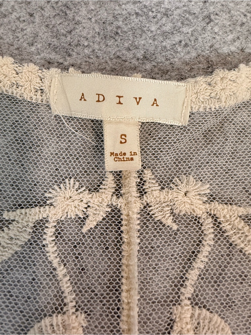 Adiva Ivory Embroidered Lace Kimono Cardigan Sheer Floral Boho Duster Cover Up S - Picture 3 of 6